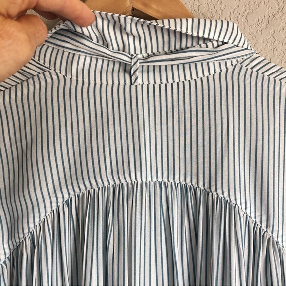 Free People Modern Muse Striped Blouse Blue White Crepe Hi Lo - Picture 9 of 15